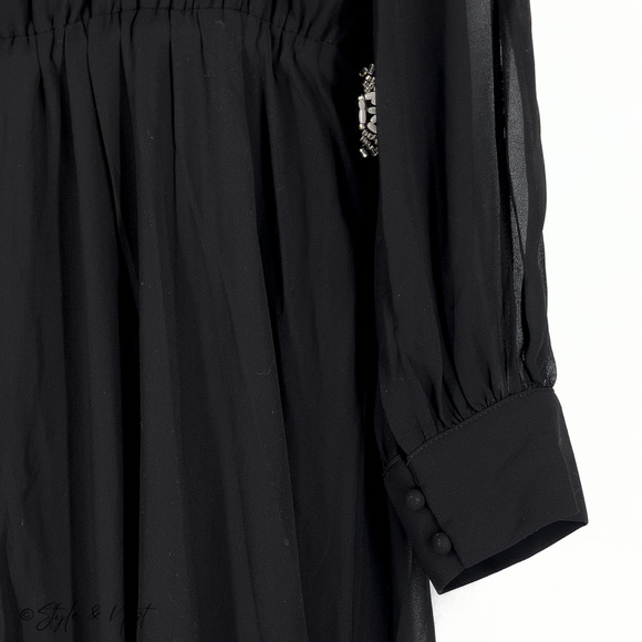 Women's Black Evening Gown Chiffon Beading Sheer Ethereal Luxe Dress Size 18 - Picture 7 of 8